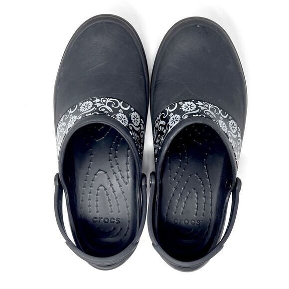 Crocs at Work Mercy Black Silver Floral Trim Back Strap Slip-Resistant Clogs 8 - Picture 6 of 9